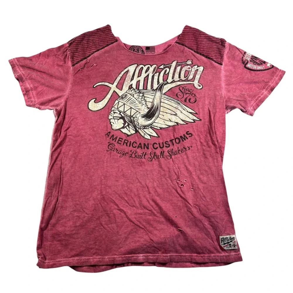 Y2K Affliction‎ American Customs TShirt 2XL Graphic Tee Distressed Grunge Biker - Picture 2 of 7